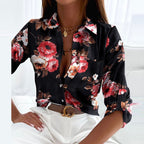 Bluse med nedbrettet krage for dame – mønstret bluse til jobb og fritid, 13 design