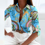 Bluse med nedbrettet krage for dame – mønstret bluse til jobb og fritid, 13 design