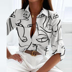 Bluse med nedbrettet krage for dame – mønstret bluse til jobb og fritid, 13 design